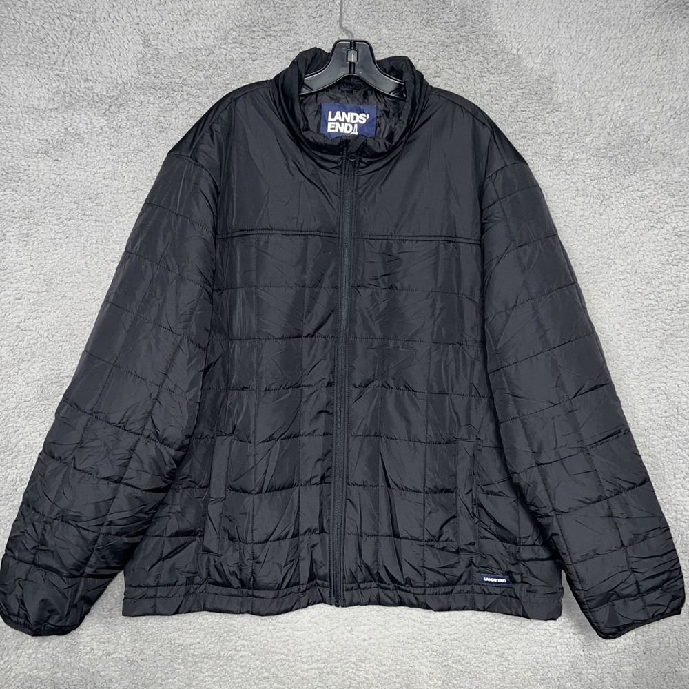 NWT Lands End Jacket Men's Sz 2XL XXL Black Quilted Puffer Repreve Full Zip Coat